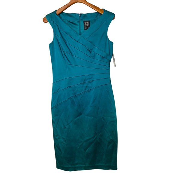 Jax Turquoise Sleeveless Sheath Dress Size 10 NWT Stretch Satin RB10383 - Picture 1 of 12